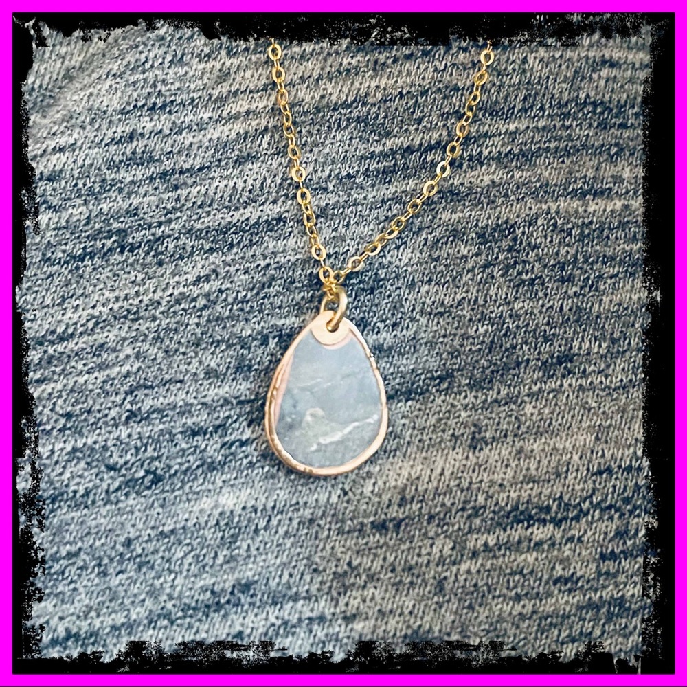 New 14k Gold S925 Silver Natural Mother Of Pearl Shell Water Droplet Necklace - Picture 7 of 15